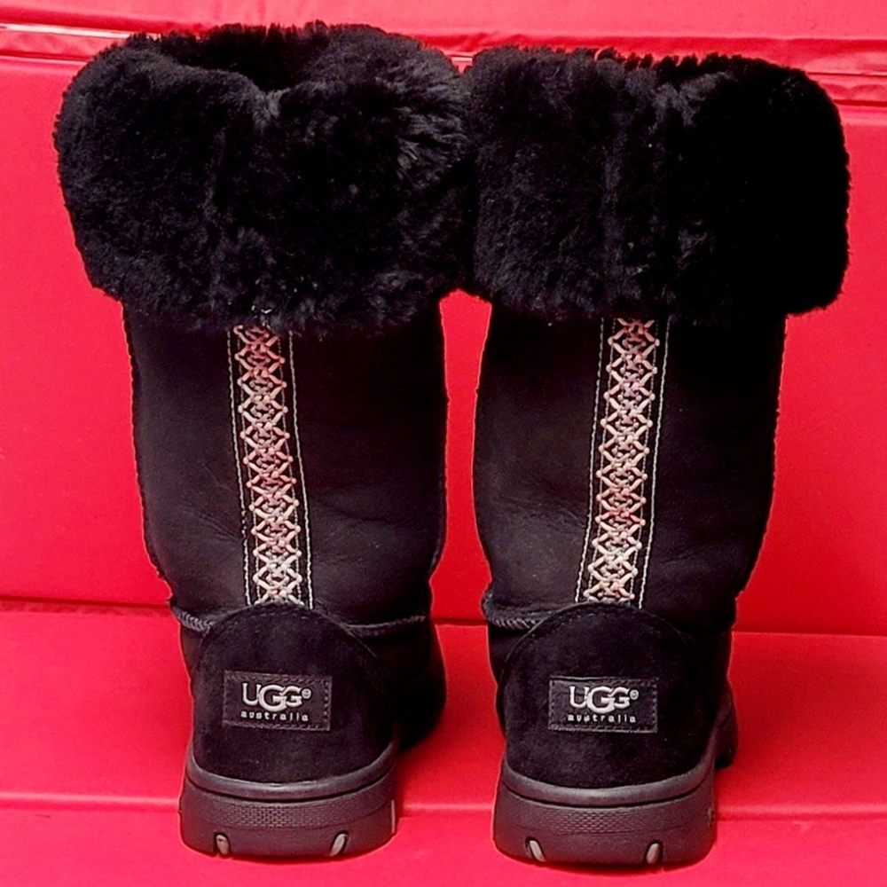 UGG Australia Ultimate Tall Braid Jet Black Sheepskin Women's Boots #5340 size 8 - Picture 5 of 13